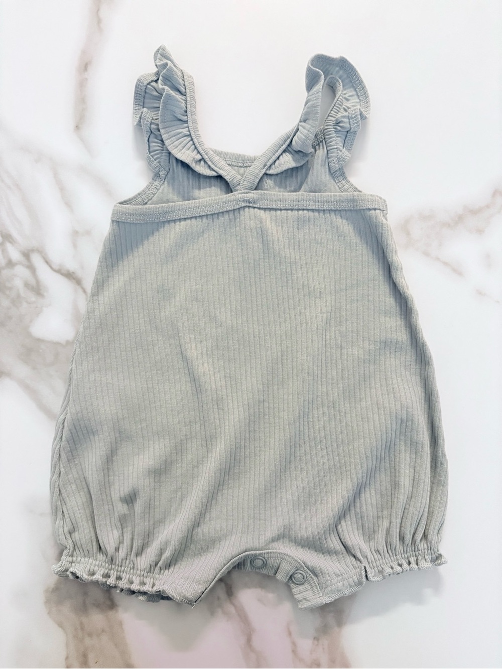 2 Baby Ruffle Strap Rompers - Light Blue & Pink Stripe - Picture 3 of 5